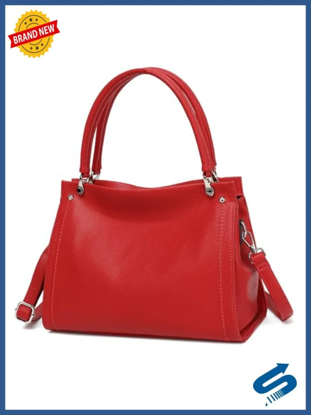 Lychee-textured Vegan Leather Satchel Tote Bag with Adjustable Strap -